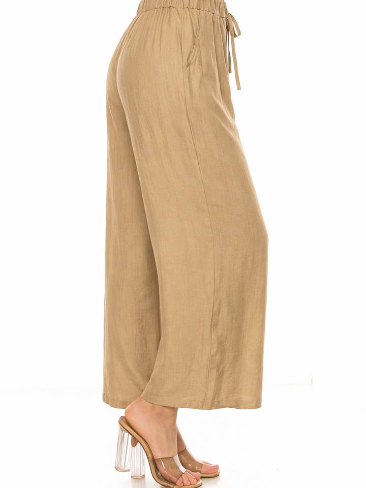 MOA COLLECTION - Wholesale Pants - Women's - Linen Texture Wide Leg Palazzo Pants Casual Style5