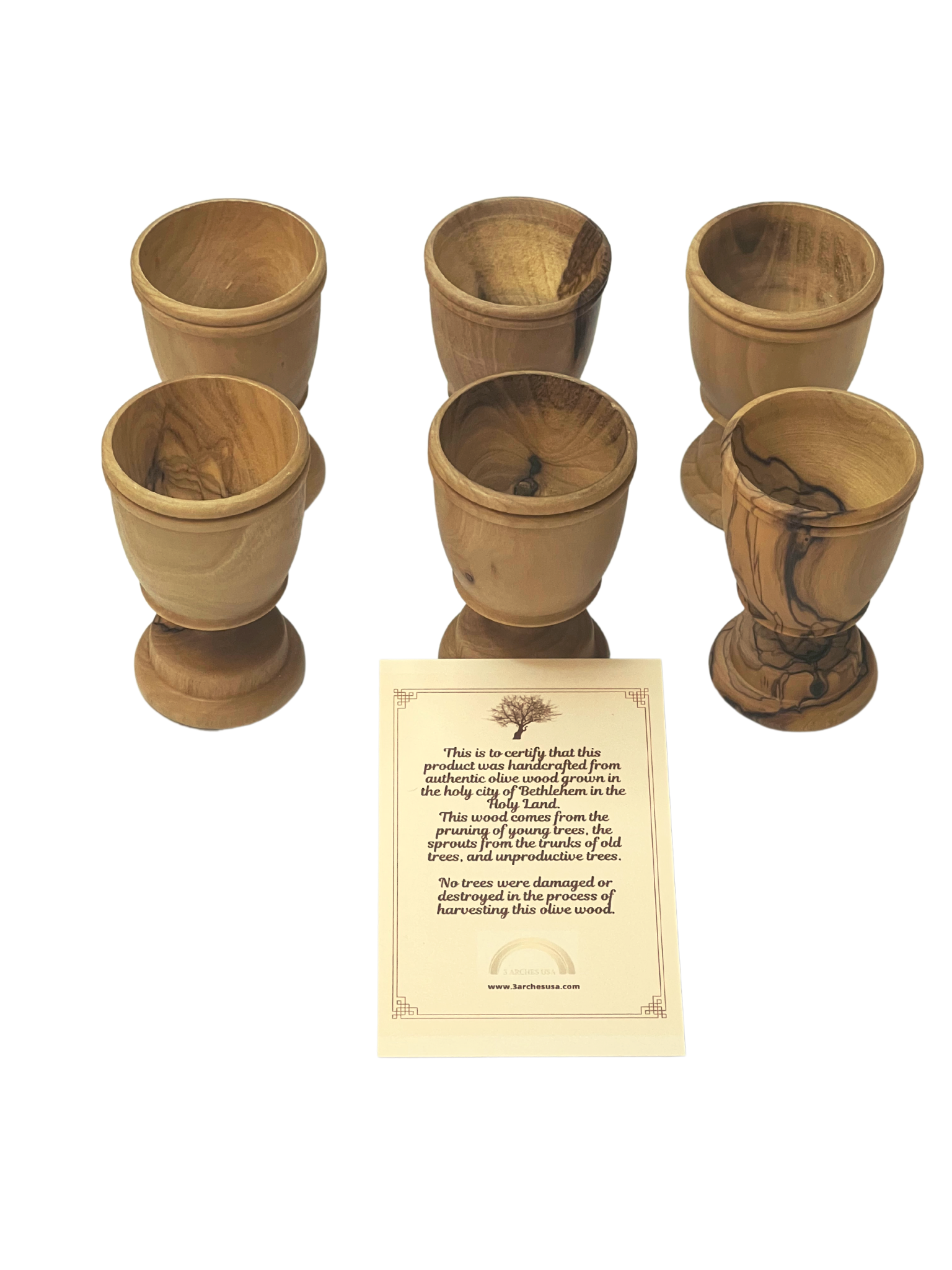 3 Arches USA - Wholesale Drinkglas/beker - Olijfhouten communiebekers 2,8" hoogte-set van 6 stuks1