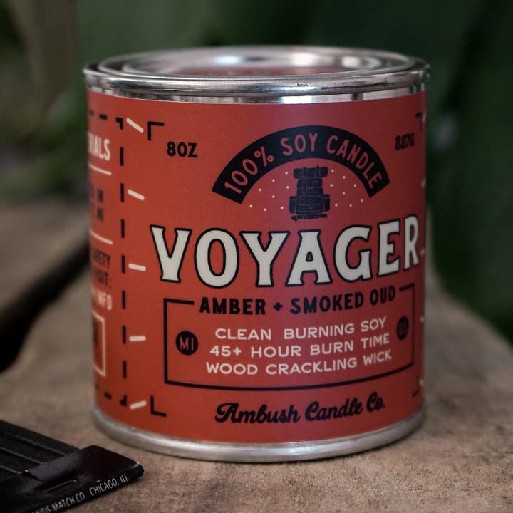 Voyager | Amber + Smoked Oud 8oz Soy Candle for wholesale by Ambush Candle Co.