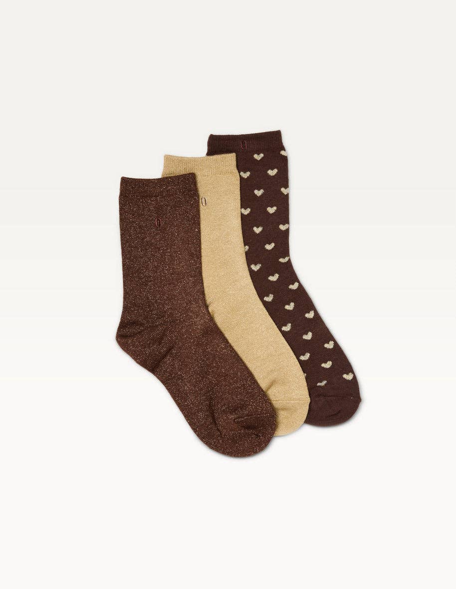 ODAJE - Wholesale Socks - Women's - Pack of 3 Socks - Fancy little brown gold heart