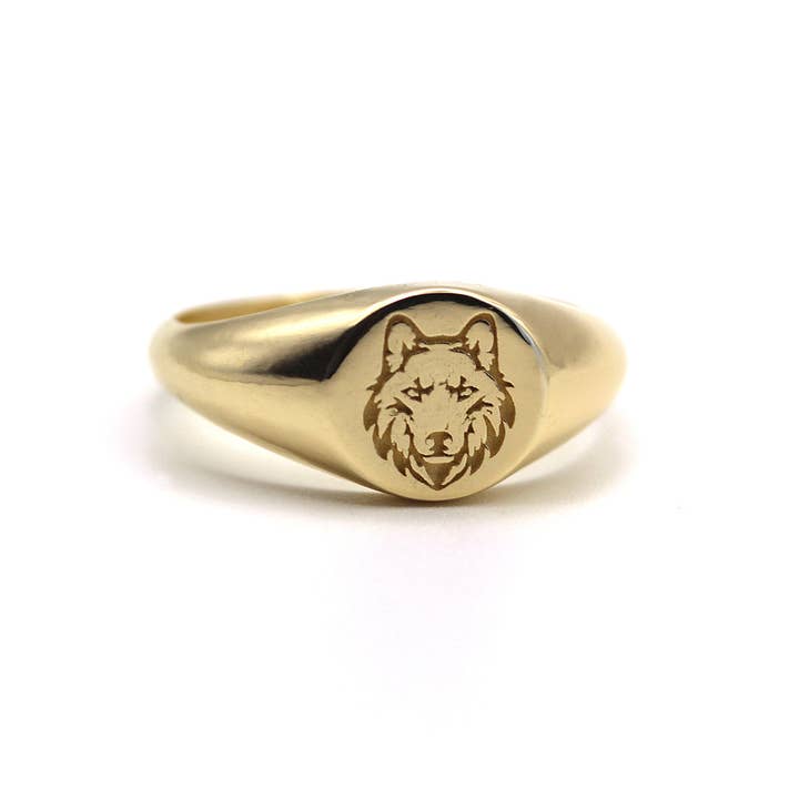 Anello con Sigillo in Oro 14K con Lupo per la vendita all'ingrosso da parte di AdoreJ Jewelry Wholesale