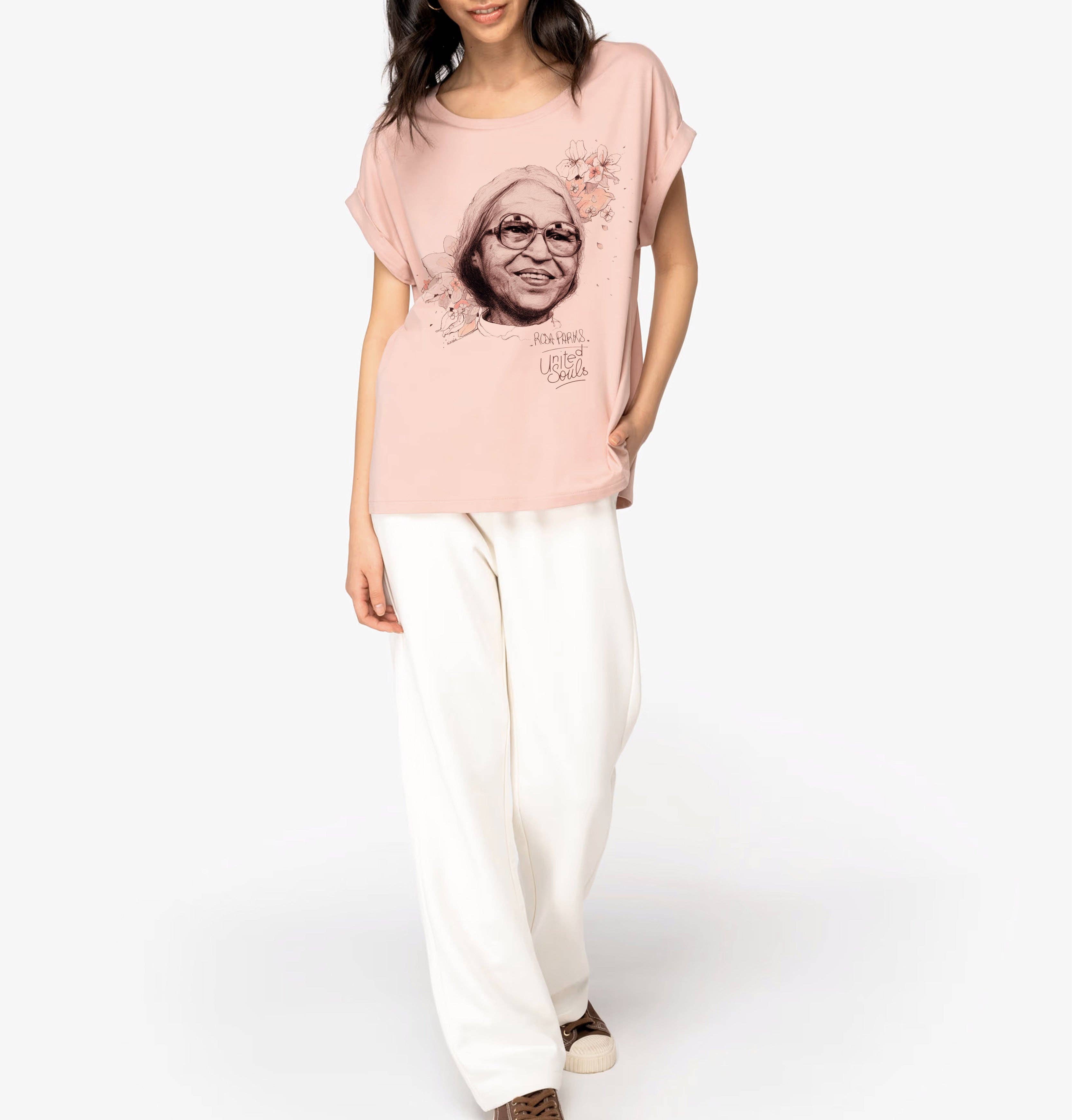 UNITED SOULS – wholesale Screen printed t-shirt – Women′s – Rosa Parks I Women's T-shirt with Turn-Up Sleeves3