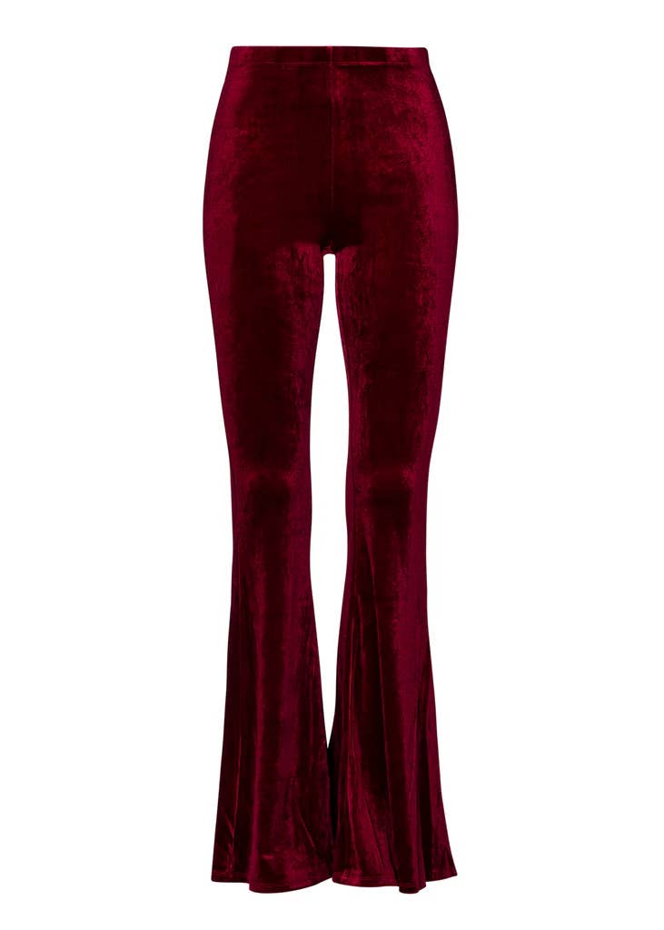 Pretty Attitude Clothing - Vente Pantalon – femme - Pantalon évasé en velours rouge bordeaux style bohème festival