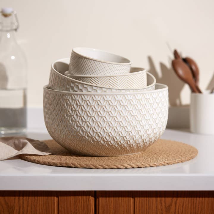 Kook - Wholesale Serve Bowl - Kook Ceramic Nesting Bowls, 20/44/98/145 oz, Ivory, Set of 43