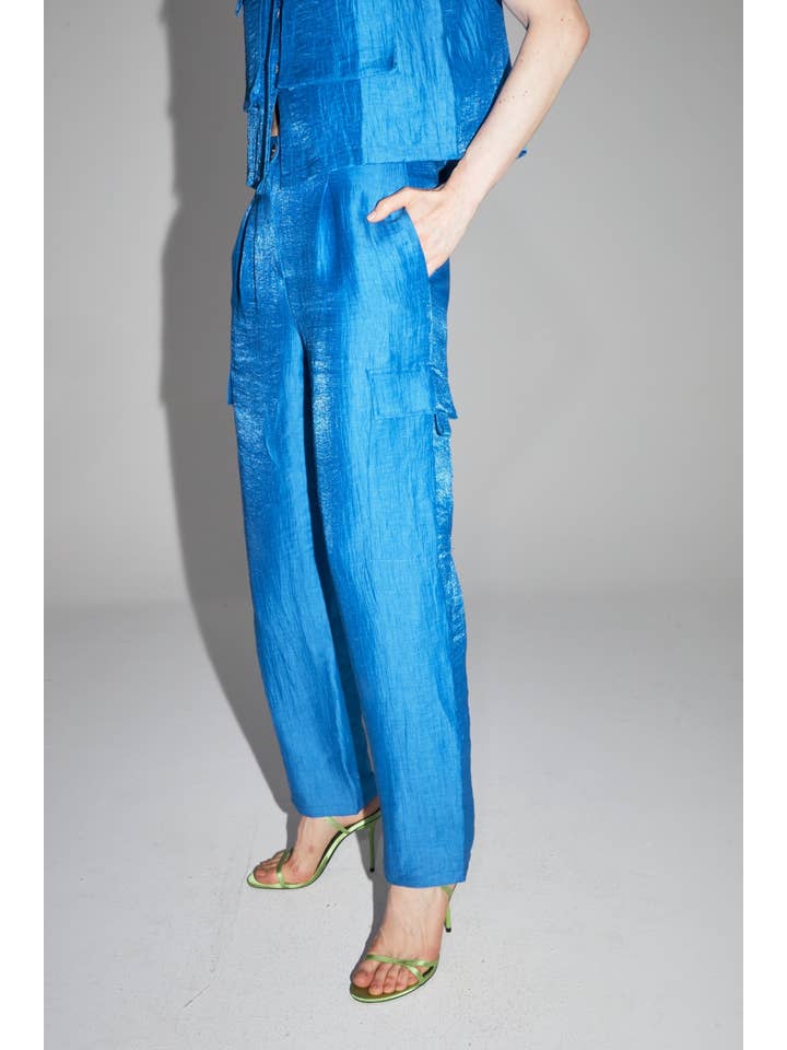 IMPREVU - Wholesale Pants - Women's - The Ryder Pants in bright blue linen