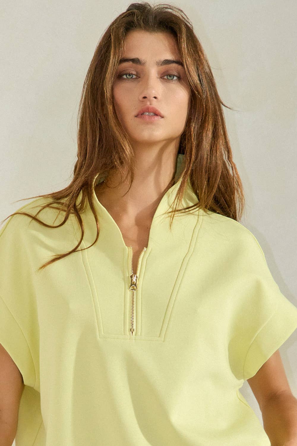 BUCKETLIST INC - Wholesale Sweatshirt - Women's - IT2154-1 Short Sleeve Half Zip-Up Scuba Sweatshirts46