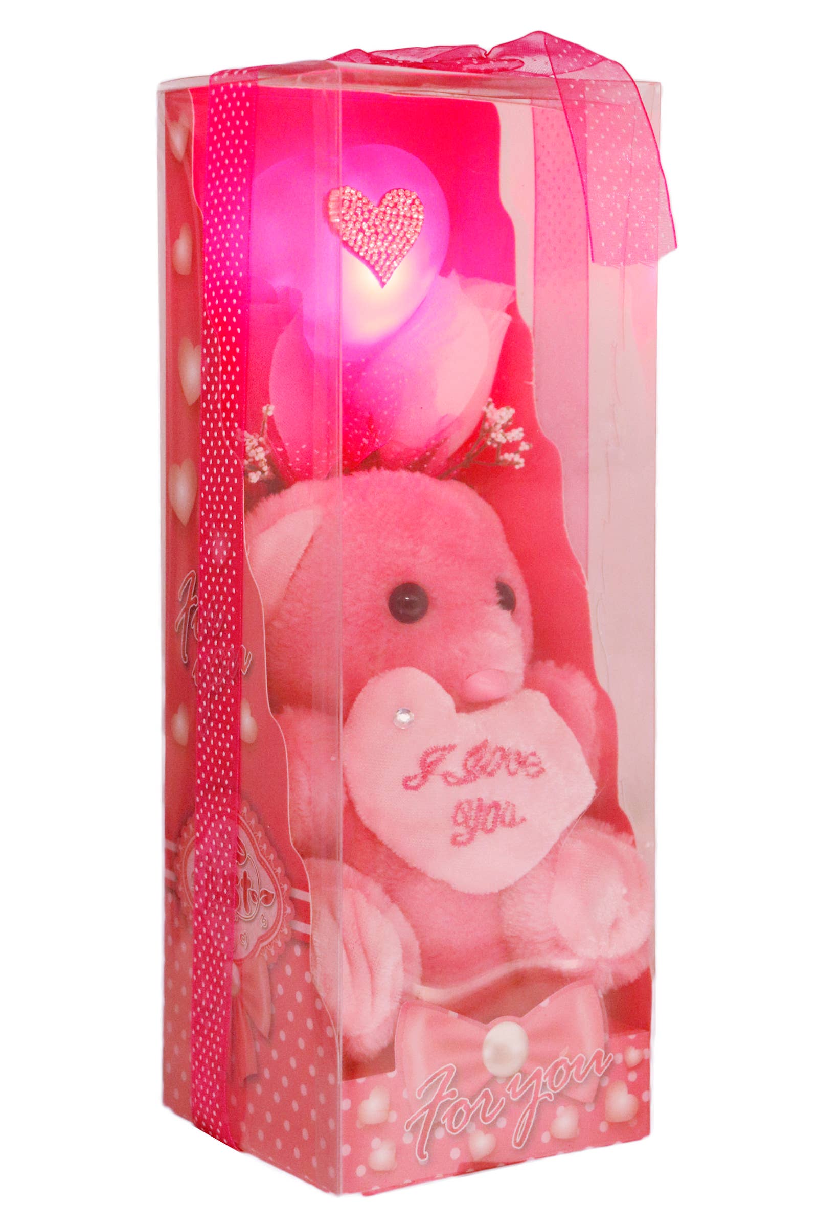 Cap Zone - Wholesale Decorative tabletop object - I Love You Light-Up Pink Heart Teddy Bear Gift Box - 12 Inch7