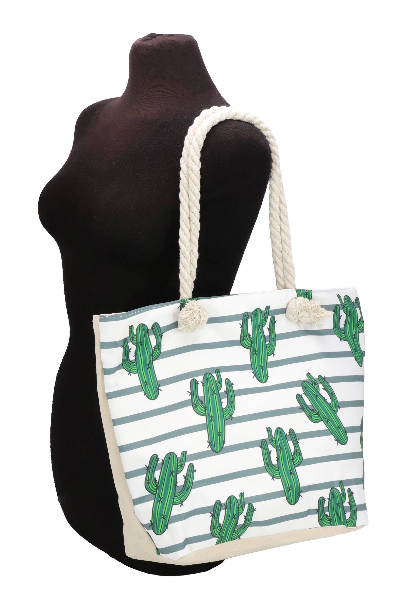AS SHOWN Vibrant Cactus Print Zippered Canvas Tote Bag for wholesale on Faire6