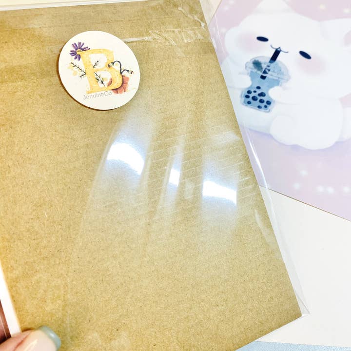 bJenuineCo - Vente Affiche d'art - Impression artistique de chat kawaii mignon et de boba vert6