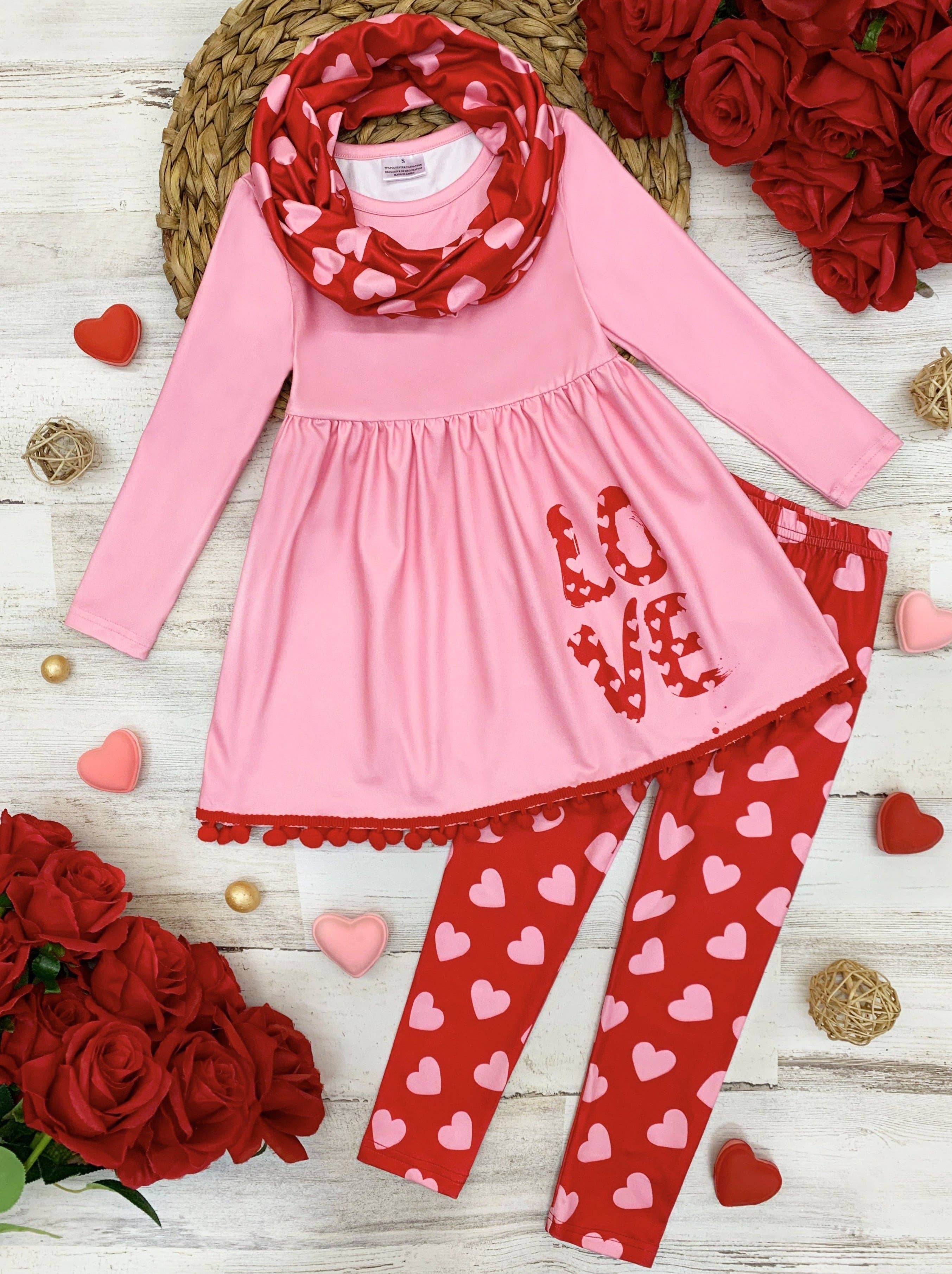 Pink Love Obsessed Tunic, Scarf & Legging Set for wholesale on Faire2