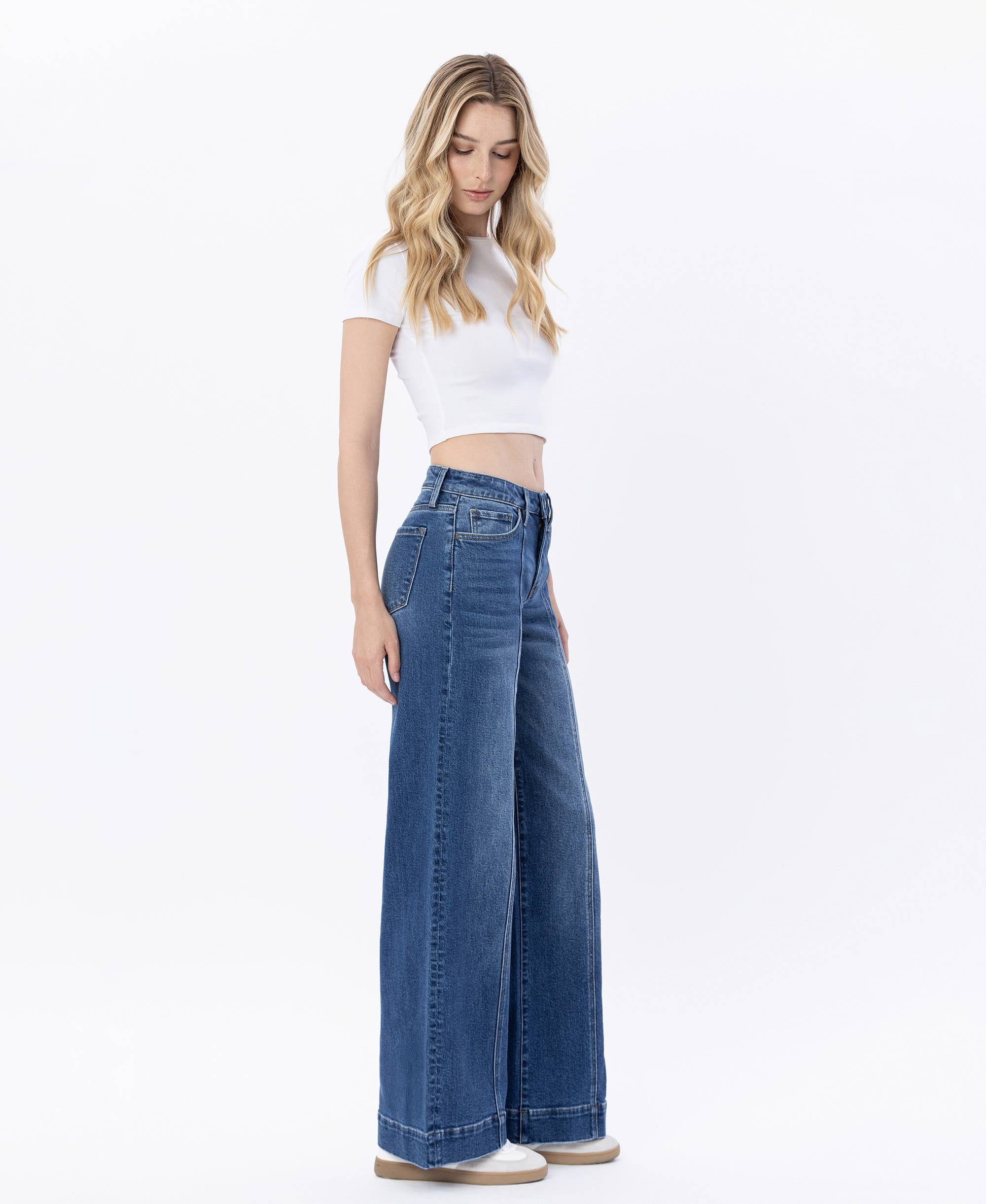 MOON BAR HIGH RISE TROUSER HEM WIDE LEG JEANS LV1753 for wholesale on Faire6