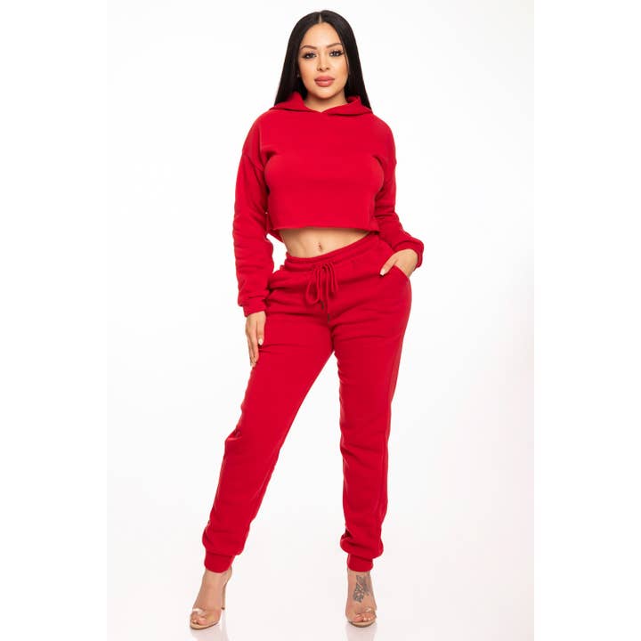 To Star - Wholesale Lounge Set - Women's - Solid Drop Shoulder Crop Hoodie Sweat Set