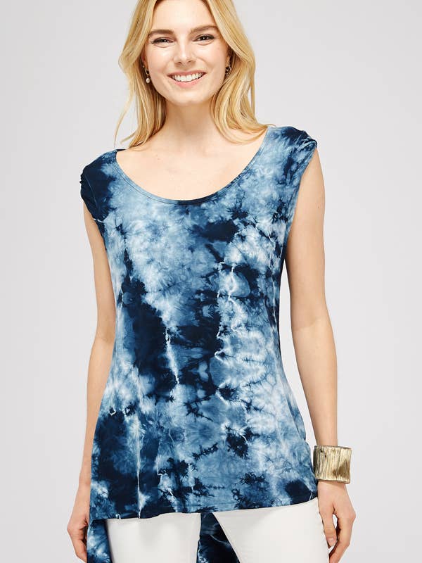 Túnica azul-marinho e branco Crystal Tie dye gola redonda Hi-low por atacado de Urban X Apparel