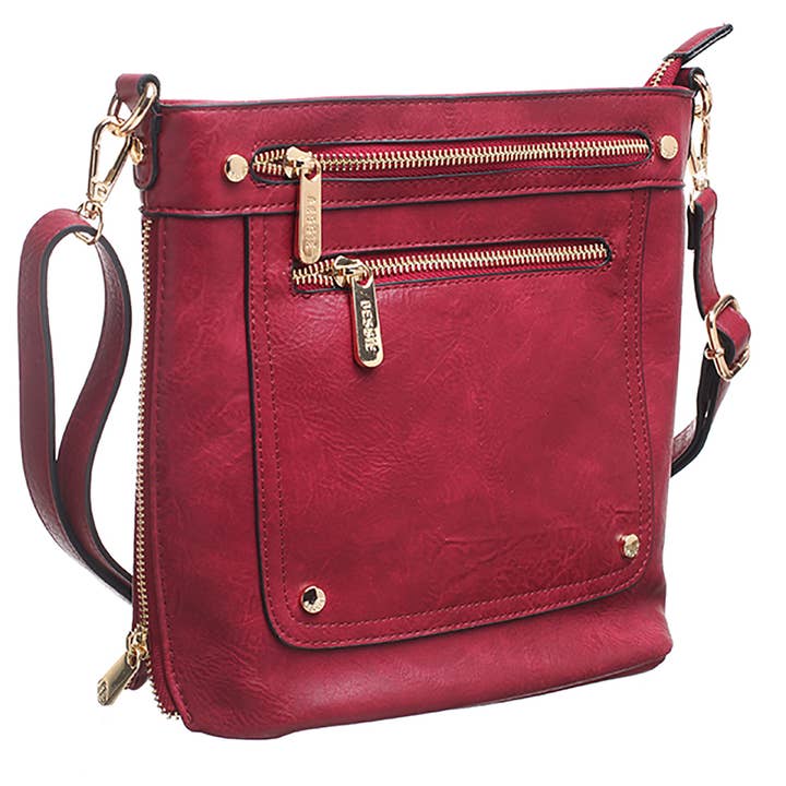 Bessie London - Wholesale Crossbody Bag - Women's - DOUBLE FRONT ZIP POCKET CROSSBODY BAG