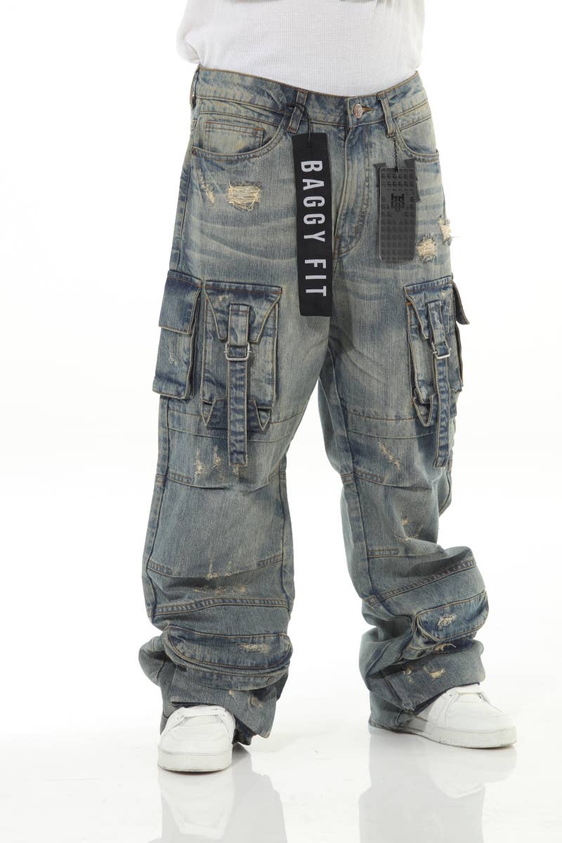 Stylo - Wholesale Jeans - Men's - Khaki Buckled Baggy15