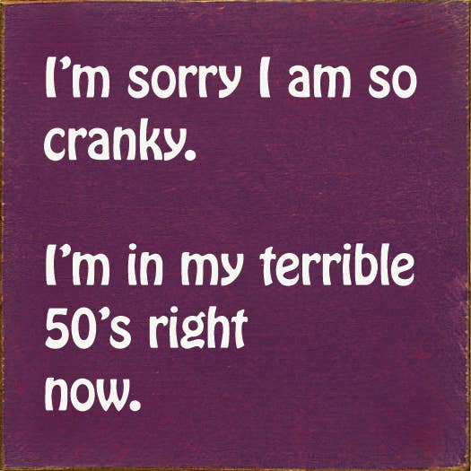 SAWDUST CITY – wholesale Sign – I'm sorry I am so cranky. I'm in my terrible 50's right now.5