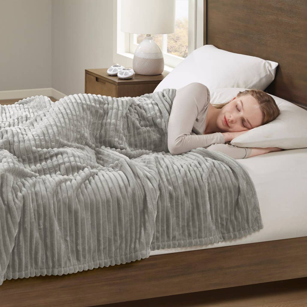 Olliix - Wholesale Bedding Blanket - Corded Plush Heated Blanket, Grey1
