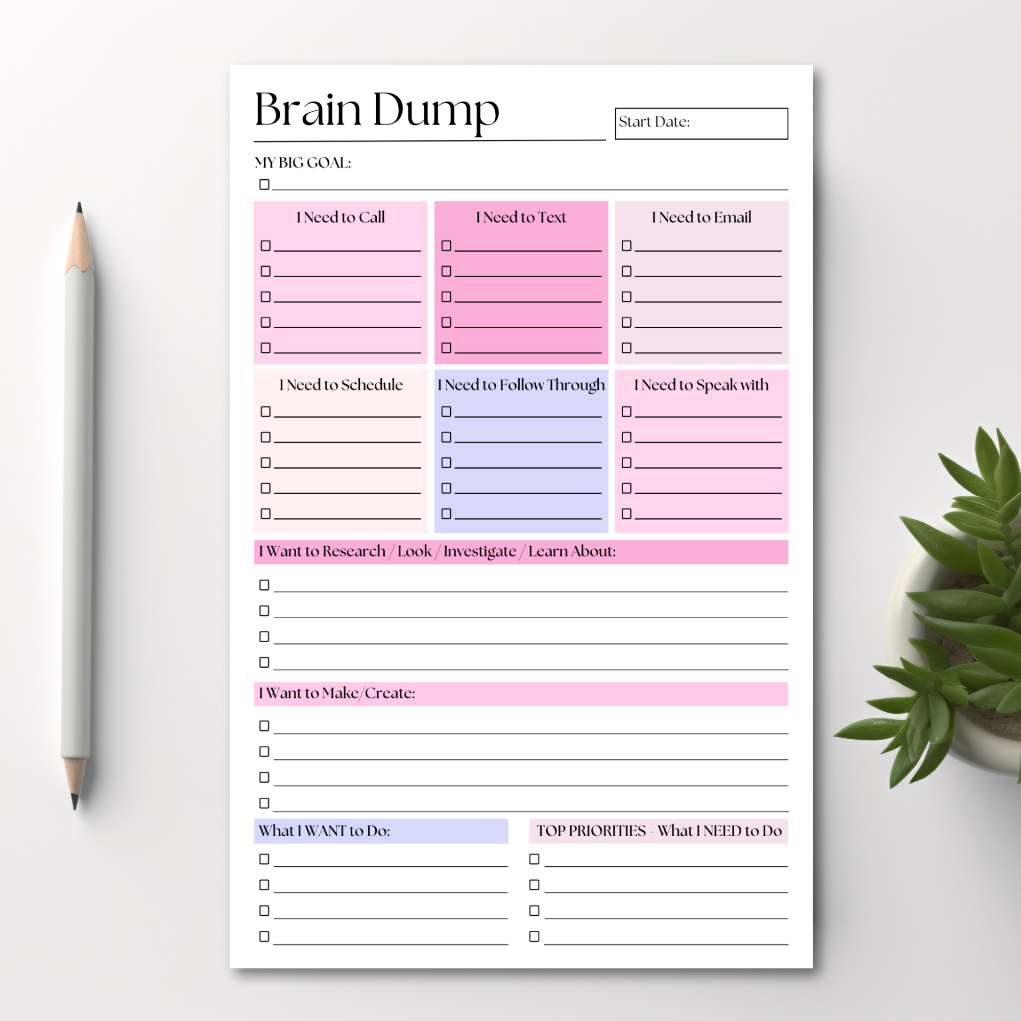 Eleventh and Taylor - Wholesale Notepad - Brain Dump Notepad: Pink 50-Page Daily ADHD Planner1