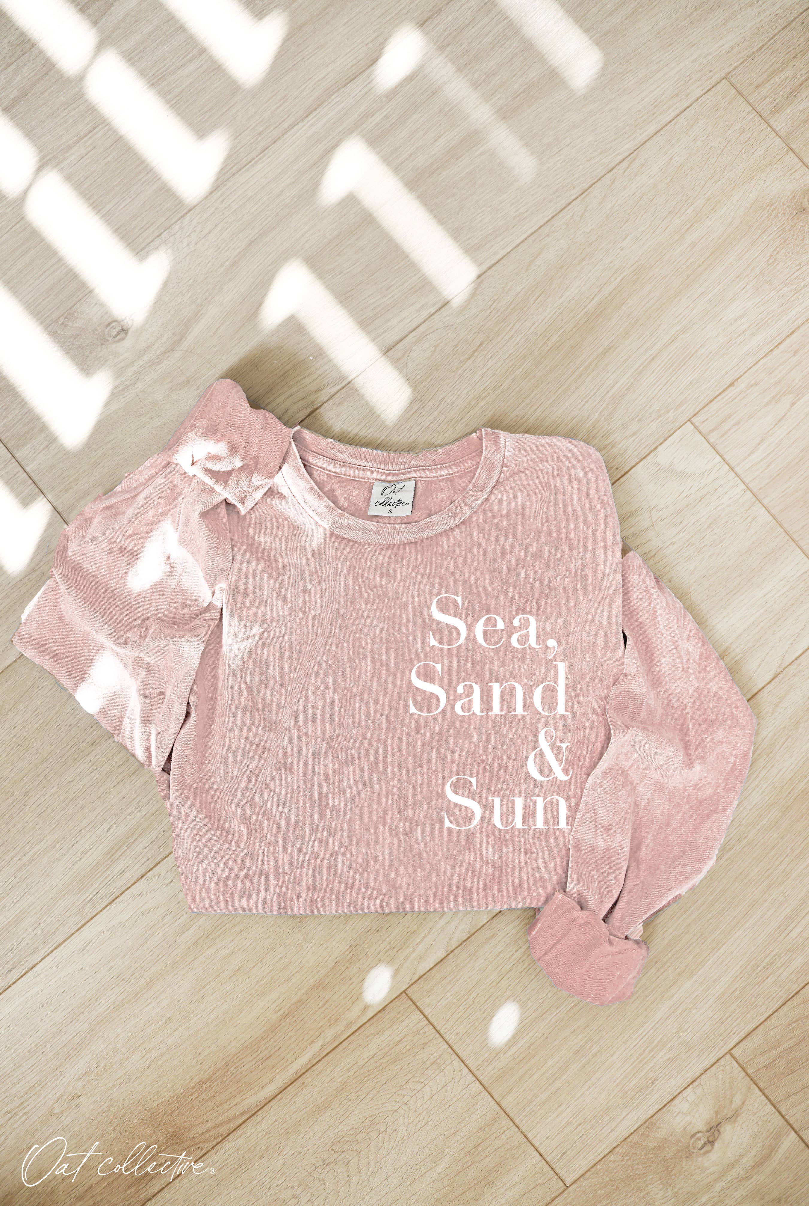 OAT COLLECTIVE - Wholesale Screen Printed T-Shirt - Women's - SEA, SAND AND SUN Mineral Washed Long Sleeve Graphic3