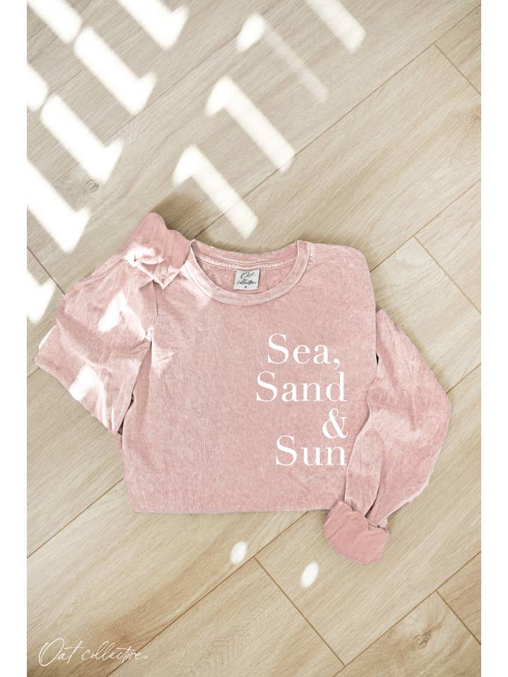 OAT COLLECTIVE - Wholesale Screen Printed T-Shirt - Women's - SEA, SAND AND SUN Mineral Washed Long Sleeve Graphic3