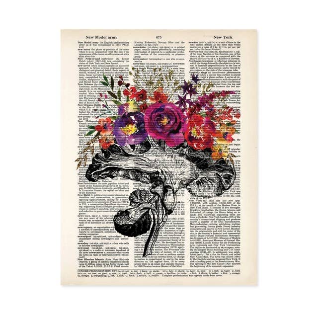 Brain Cross Section with Watercolor Flowers - Anatomy Art for wholesale by Blue Twist & Co