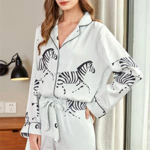 2 Pieces Set Pajamas For Women Long Sleeved Satin Silk Loungewear