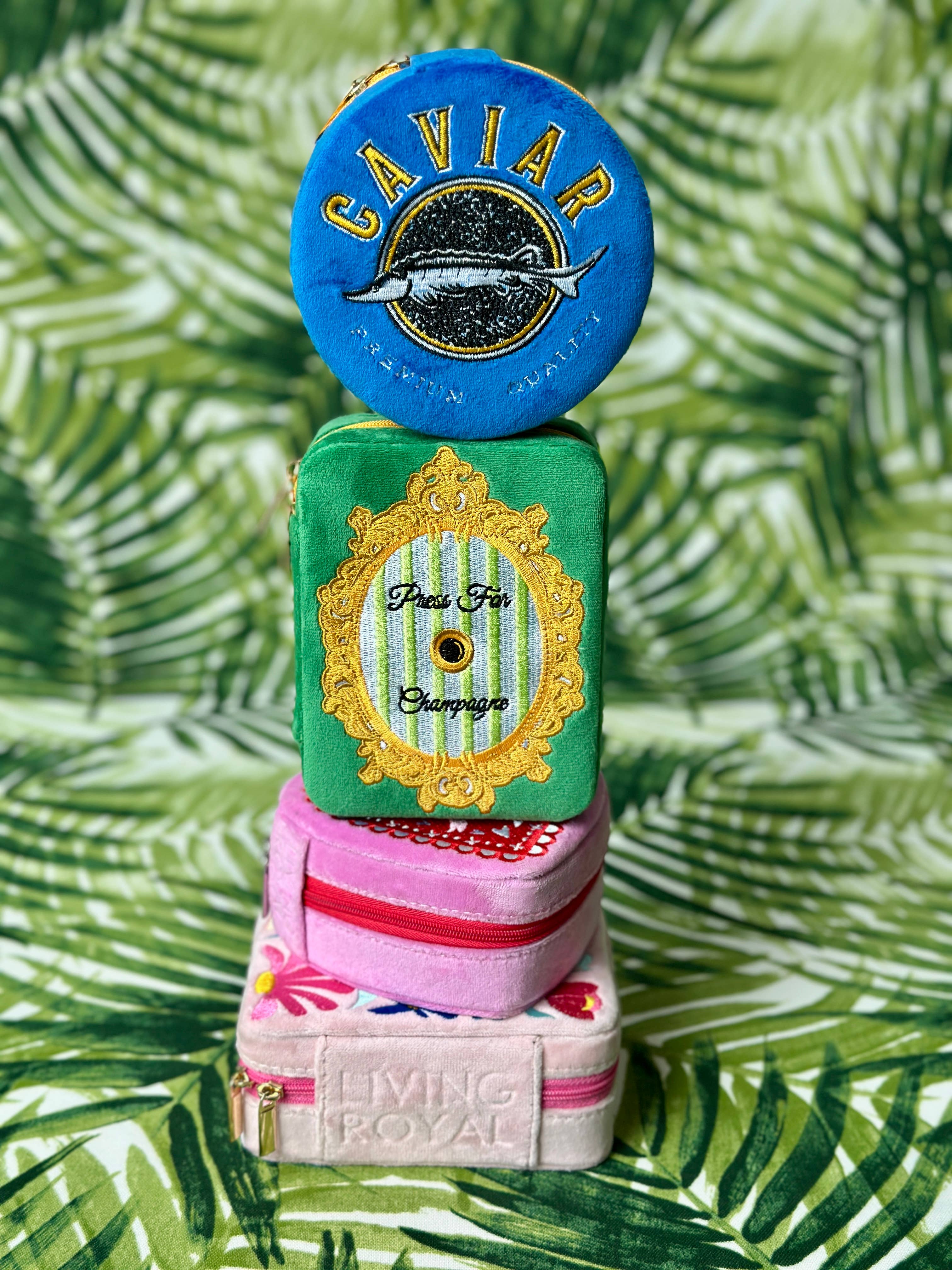 Living Royal - Wholesale Jewelry Box/Organizer - Velvet Jewelry Zip Case / Organizer - "Press for Champagne"6