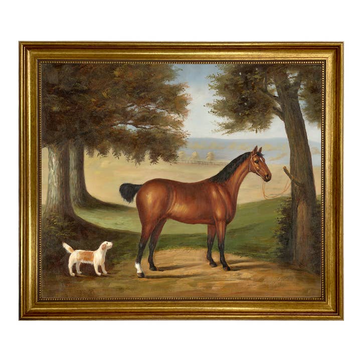 Horse and Dog in Landscape Vintage Painting Print on Canvas for wholesale by Madison Bay Co. - Historical Home Decor Reproductions