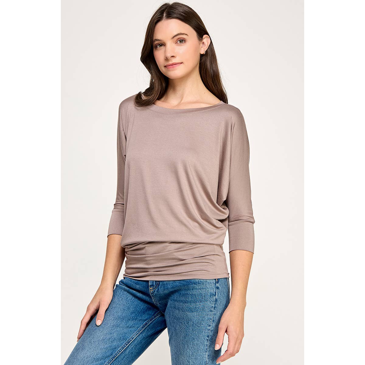 Heimious - Wholesale Knit Top - Women's - 3/4 Dolman Sleeve Round neck Modal Jersey  Top, 250388