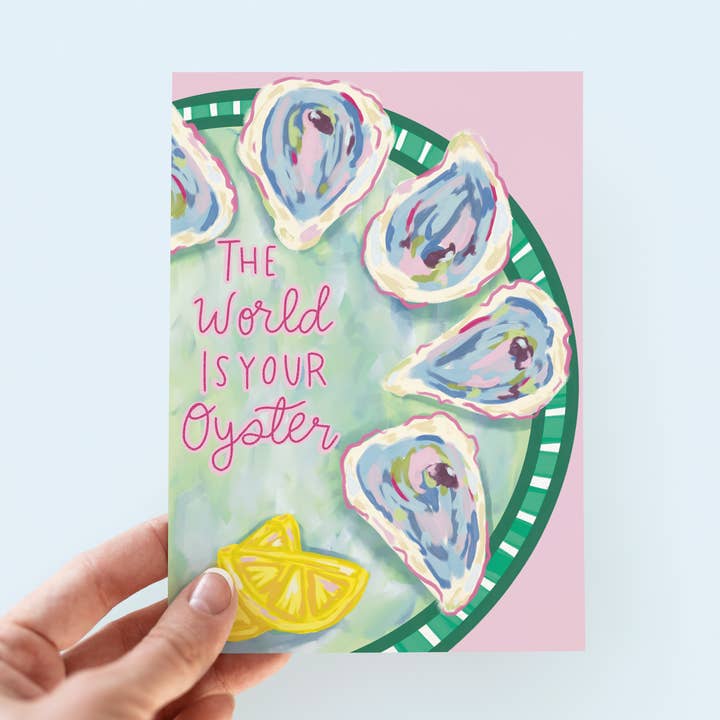 The Shelley Society - Wholesale Congratulations Card - The World Is Your Oyster Beach Coastal Greeting Card1