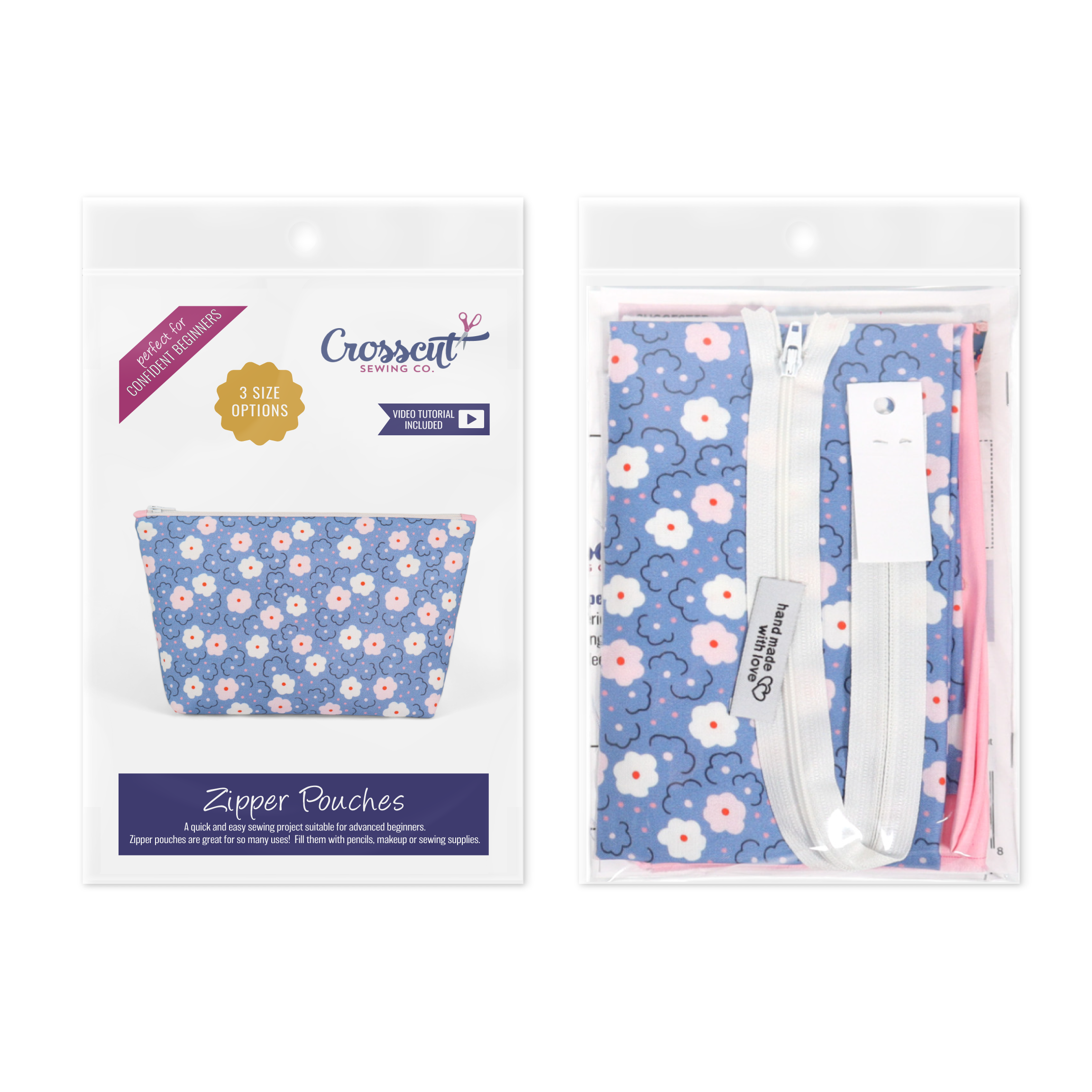 Crosscut Sewing Co. - Wholesale Craft Sewing Kit - Zipper Pouch Sewing Kit - Sewing Project Kit with Fabric for Beginners38