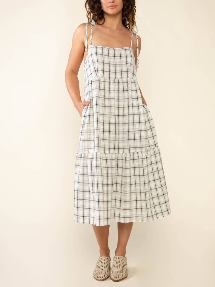 Ivory Black Luca Plaid Tie Strap Dress for wholesale on Faire
