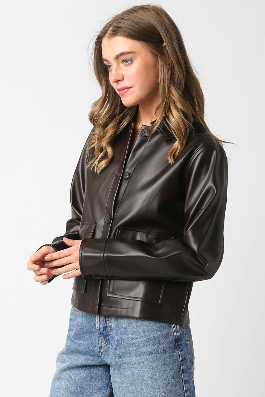 Olivaceous - Wholesale Leather Jacket - Women's - Liana Pu Jacket5