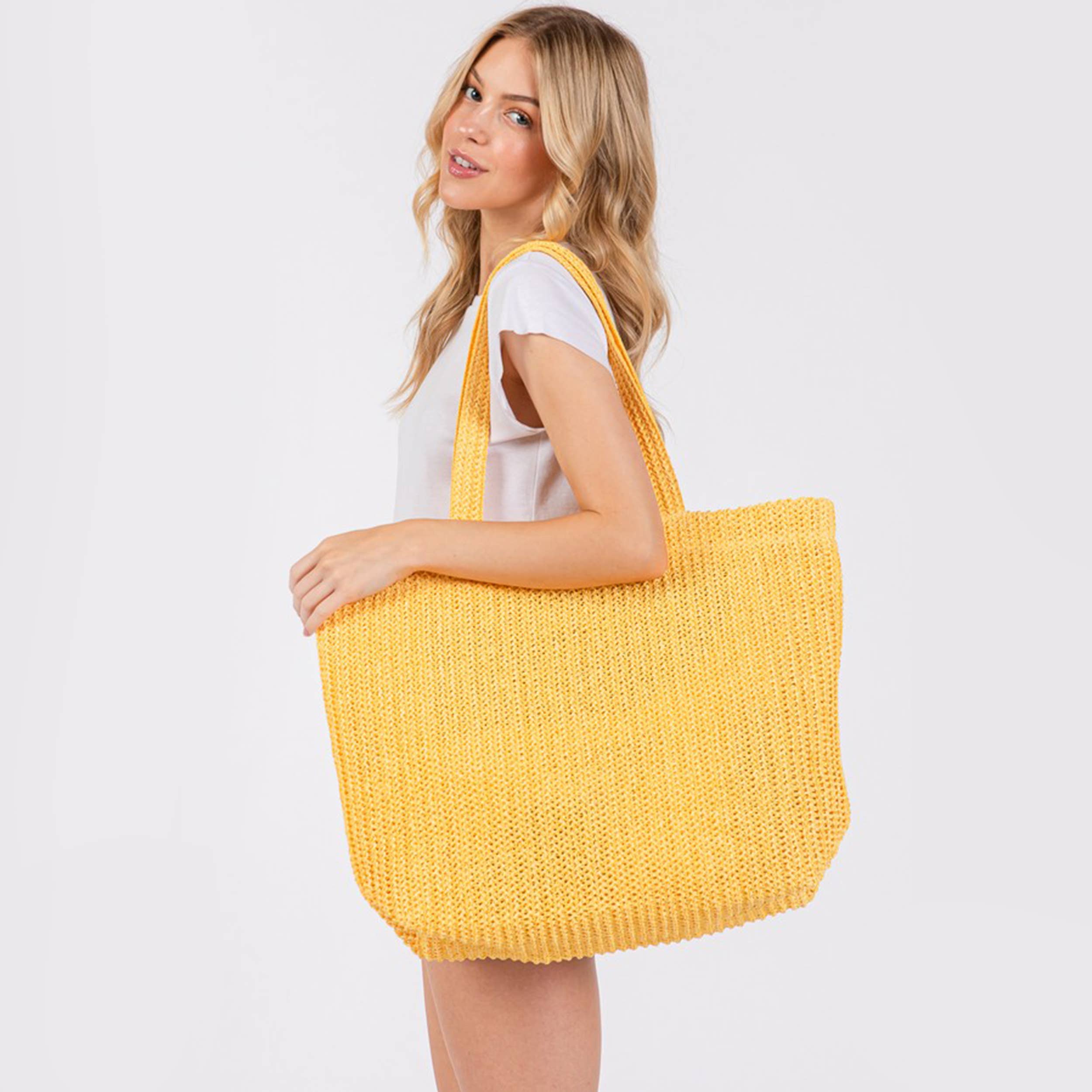 Hana - Wholesale Tote Bag - Women's - Solid Color Crochet Summer Straw Tote Bag50