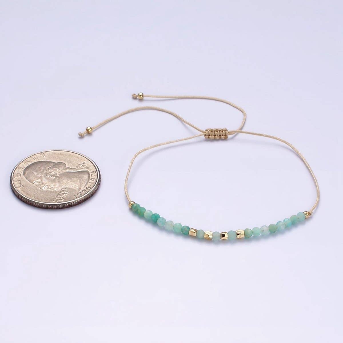 Aim Eternal - Vente Bracelet de perles - Bracelet coulissant minimaliste en corde de coton crème multifacettes turquoise or | WA-2196 - WA-2198 Prix de liquidation2