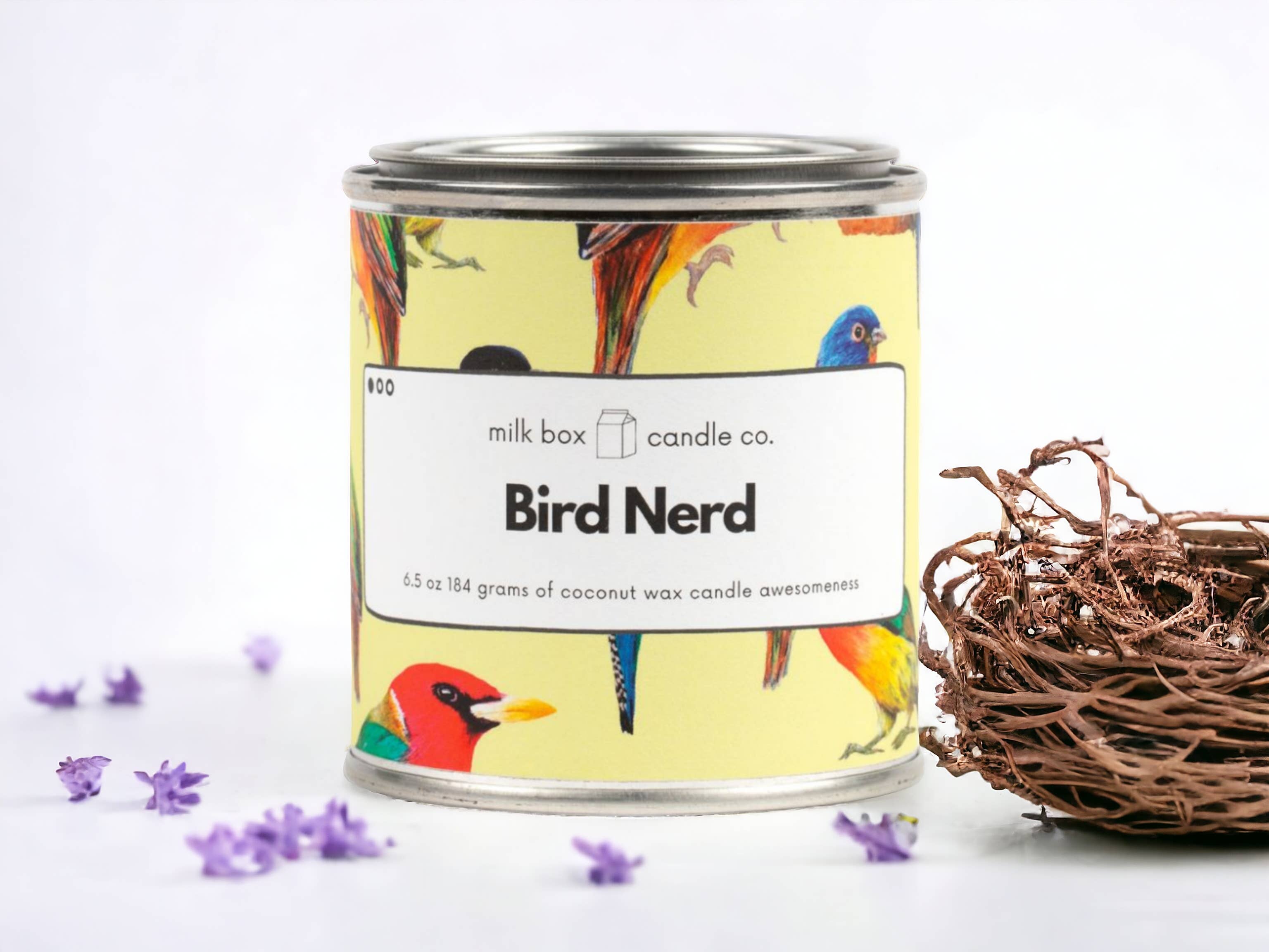 Milk Box Candle Co. - Wholesale Travel Candles - Bird Nerd - 100% Recyclable Coconut Wax Candle
