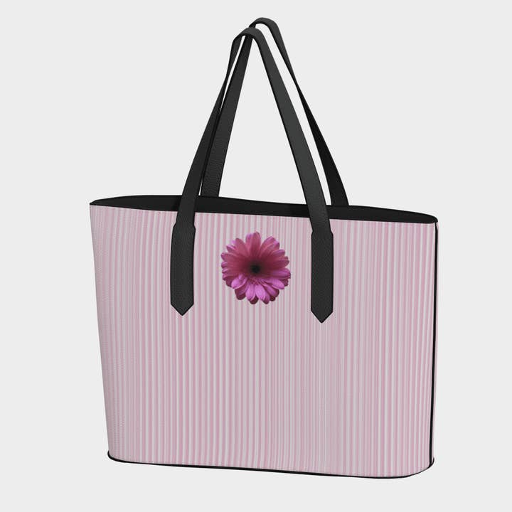 BLUMEN - Große Tragetasche aus Leder - Gestreiftes Rosa 🇨🇦 für den Großhandel von The Wheaten Store