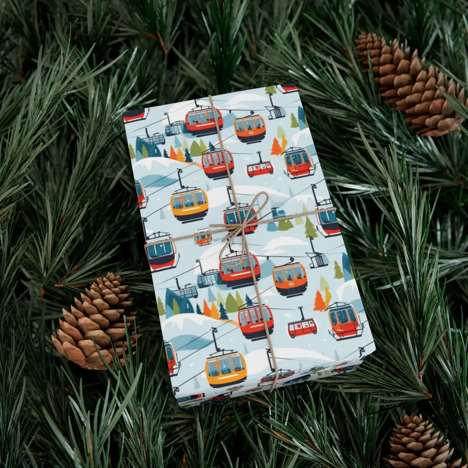 Olivias Paper - Wholesale Flat Wrap - Alpine Ski Gondolas Wrapping Paper Gift Wrap3