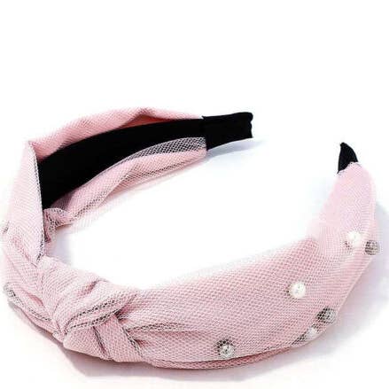 Tüllknoten-Stirnband/Haarband mit Perlen und silbernen Perlen, rosa für den Großhandel von Fleur de lys collections