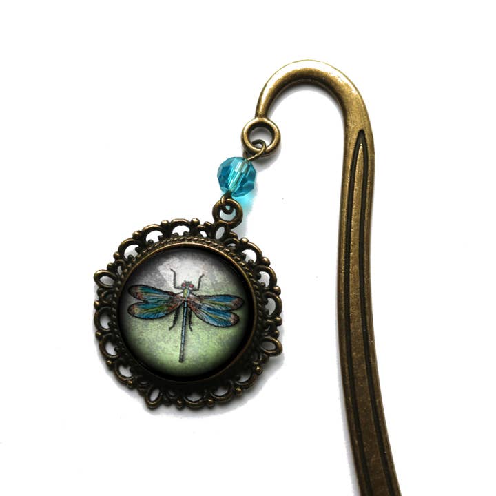 The Divine Iguana - Wholesale Bookmark - Dragonfly Vintage Inspired Glass Cabochon Bronze Bookmark1