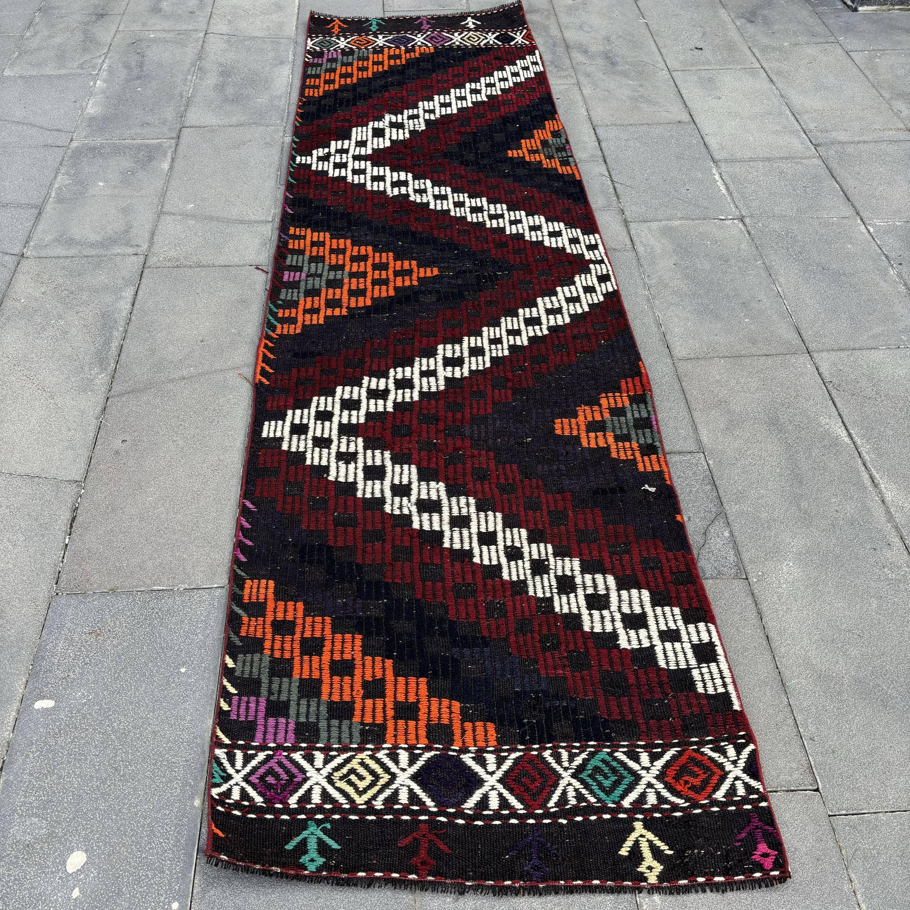 The Loom Wholesale – Tapete por atacado – Tapete Kilim Bordado Vintage Turco Oushak 2,7x9,3 pés0