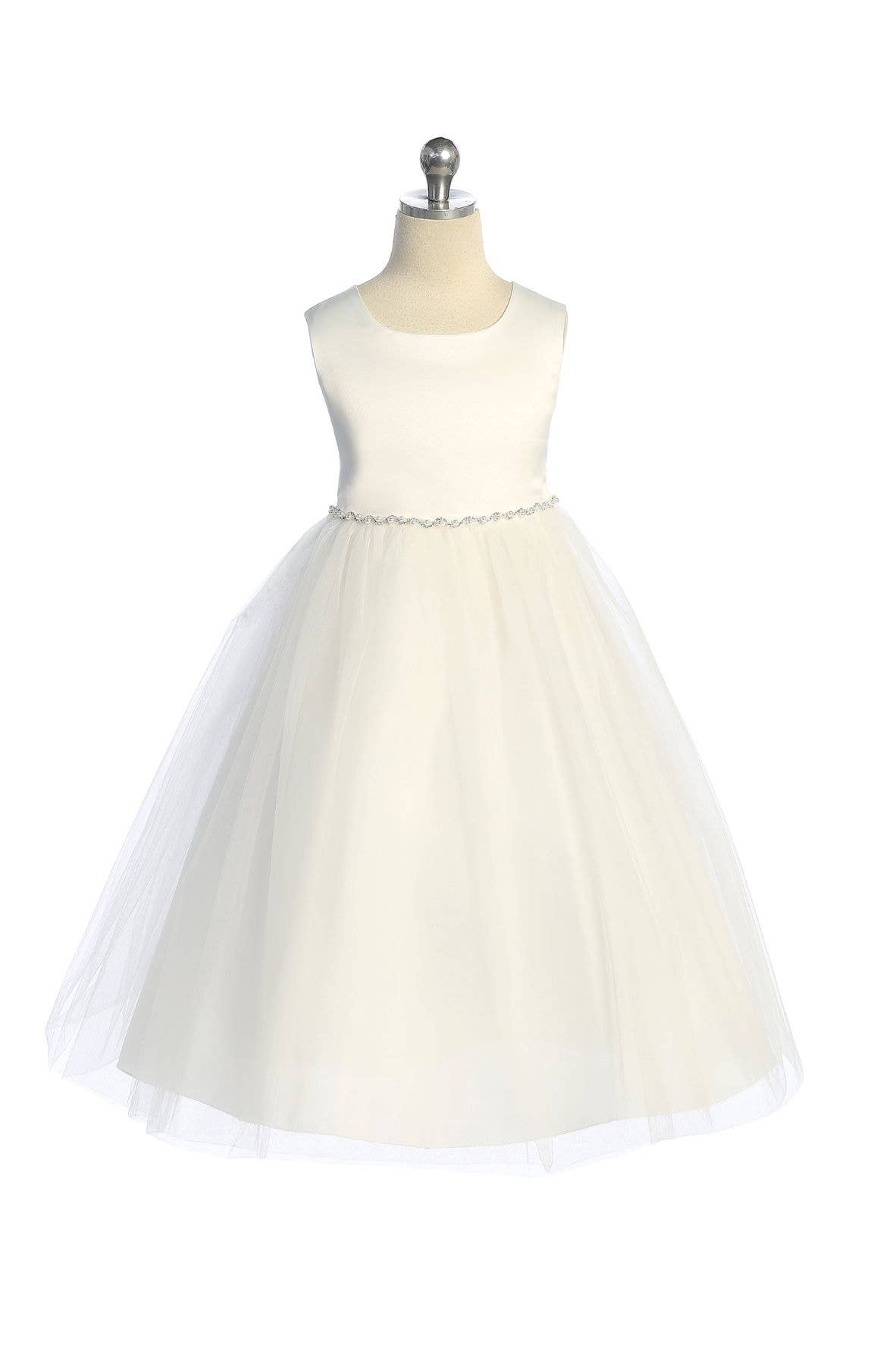 Kid's Dream - Wholesale Dress - Kids - Satin Top Girls Dress with Wavy Rhinestone & Pearl Trim5