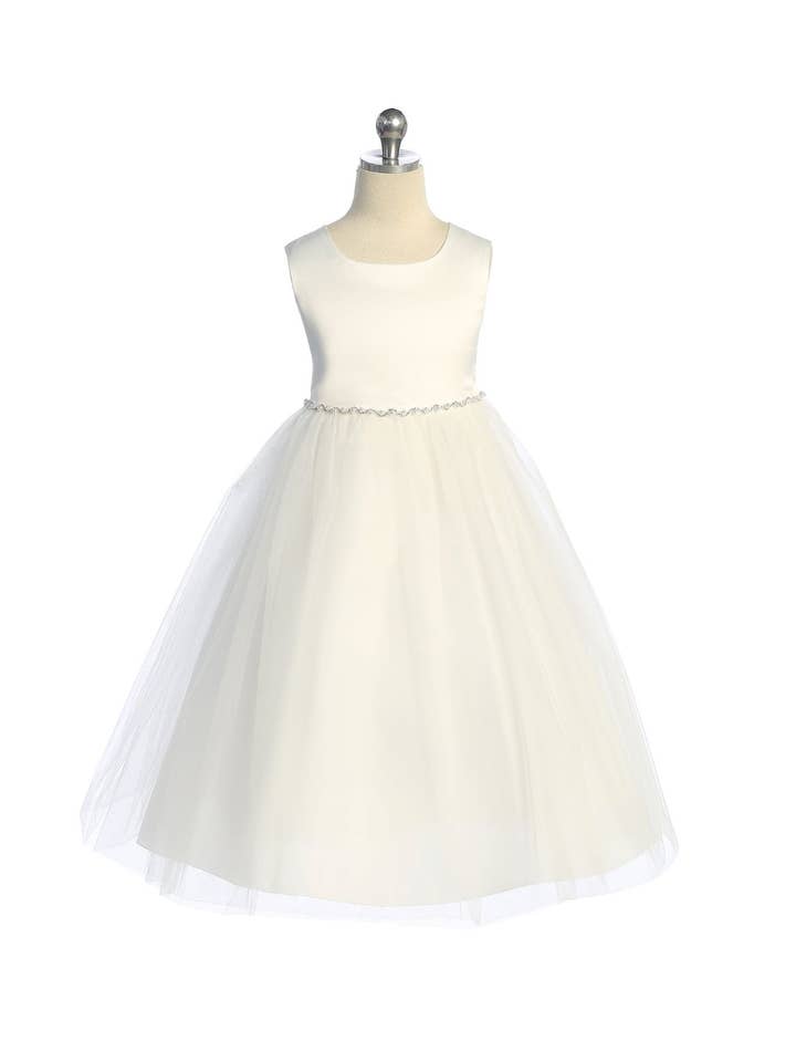 Kid's Dream - Wholesale Dress - Kids - Satin Top Girls Dress with Wavy Rhinestone & Pearl Trim5