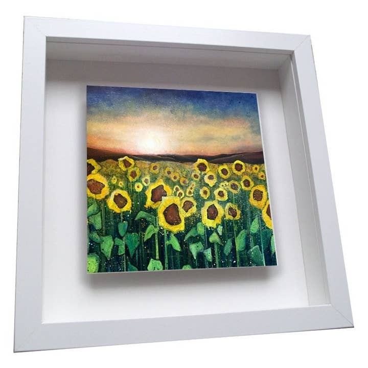 Sunflowers at Sunset Framed Ceramic Tile for wholesale by Emily Ward Art