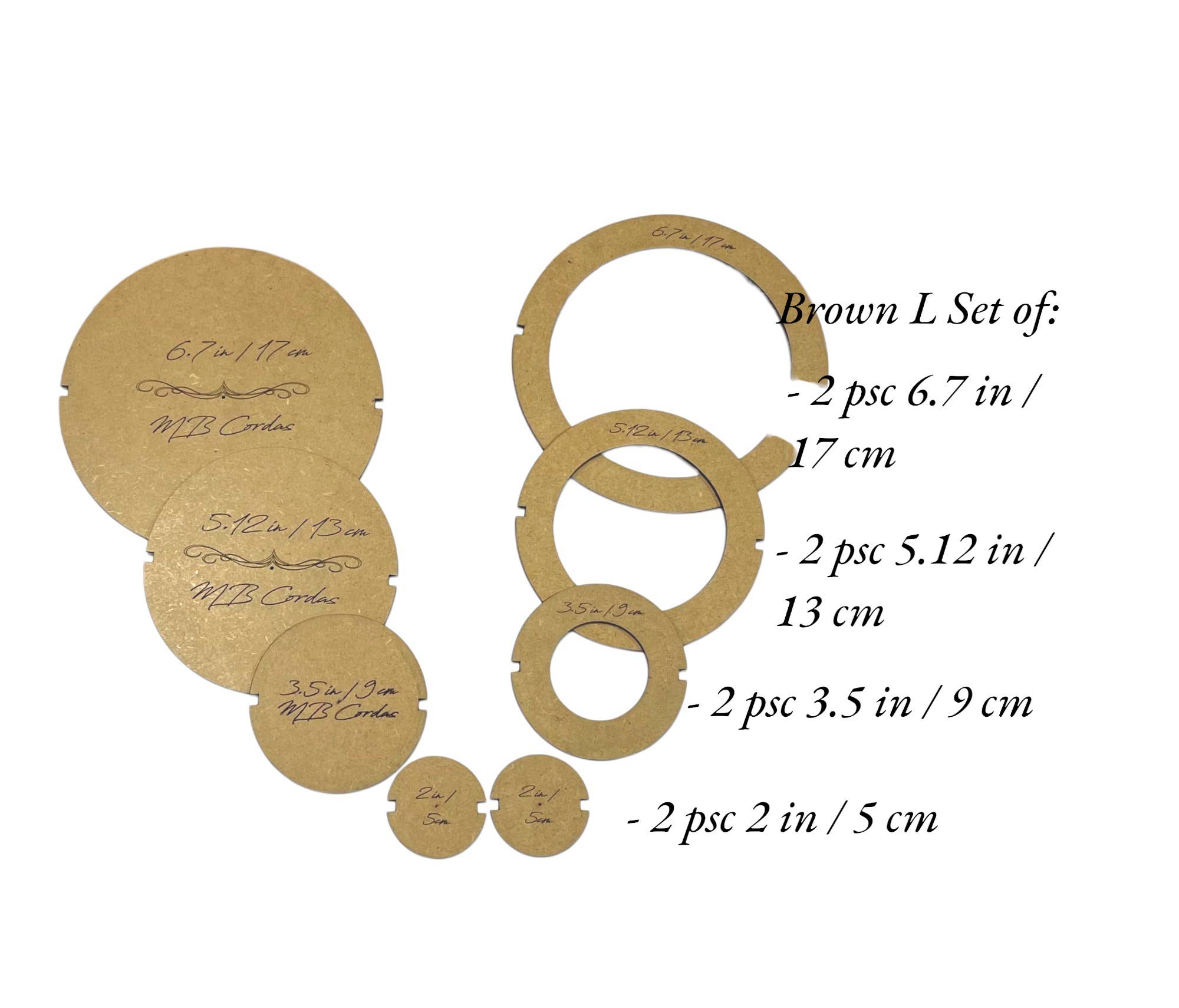 MB Cordas - Wholesale Knutselbenodigdheden - MB Cordas Macramé Snijmal Onderzetters set van 2-10 stuks (5 maten)2