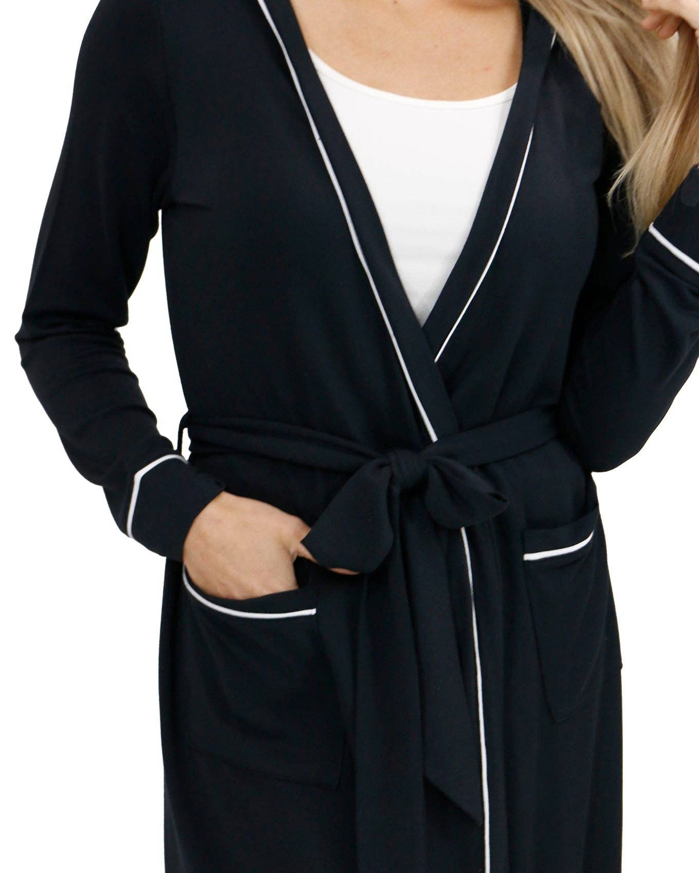 Black Hooded Modal Robe for wholesale on Faire8
