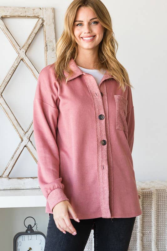 HEIMISH - Wholesale Shirt Jacket/Shacket - Women's - EJ6706-14 BASIC COLLAR SOLID BUTTON SHACKET WITH POCKET4