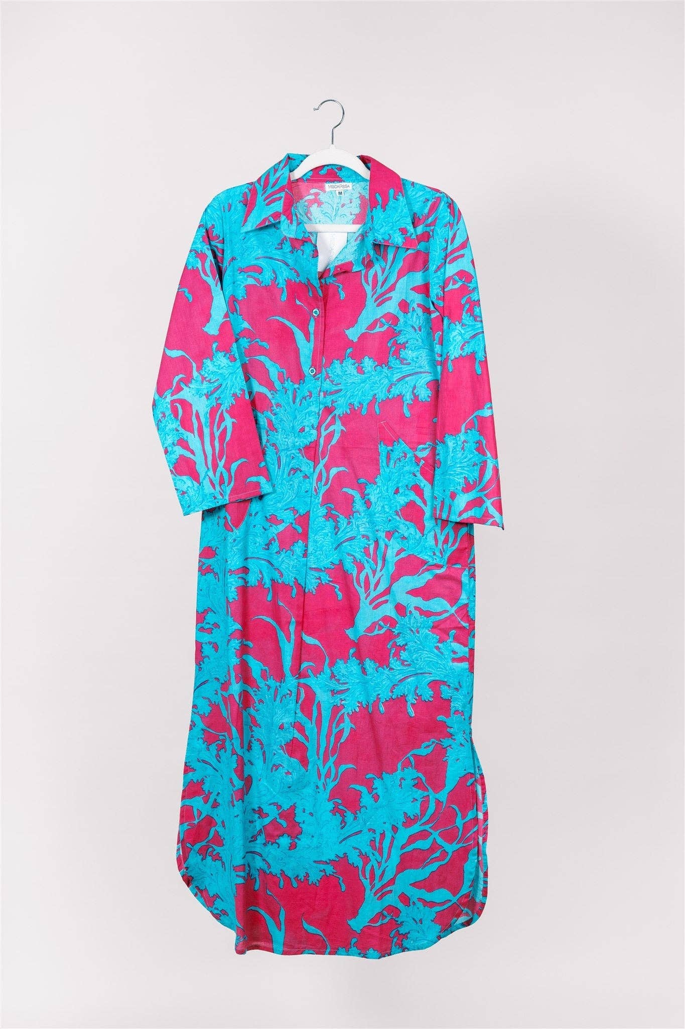 ModaPosa – Engroshandel Kjole - Dame – Gabriella Maxi Caftan Skjortekjole Stor Coral Super Pink Blå3
