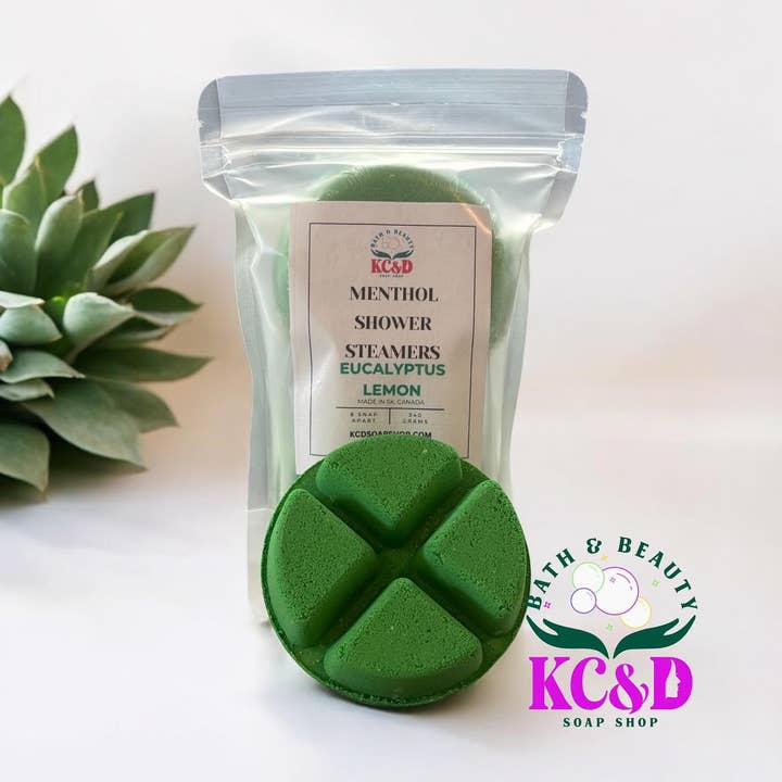Menthol Shower Steamers with Eucalyptus Lemon Essential Oil for wholesale by KC&D Soap Shop