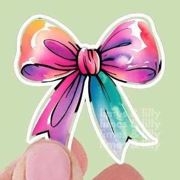 Autocollant en vinyle Arc-en-ciel Coquette Joli Nœud pour la vente par Limes & Lilly
